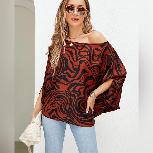 Womens Off The Shoulder / boat neck Batwing Sleeve Blouse - new with tags - Picture 2 of 9